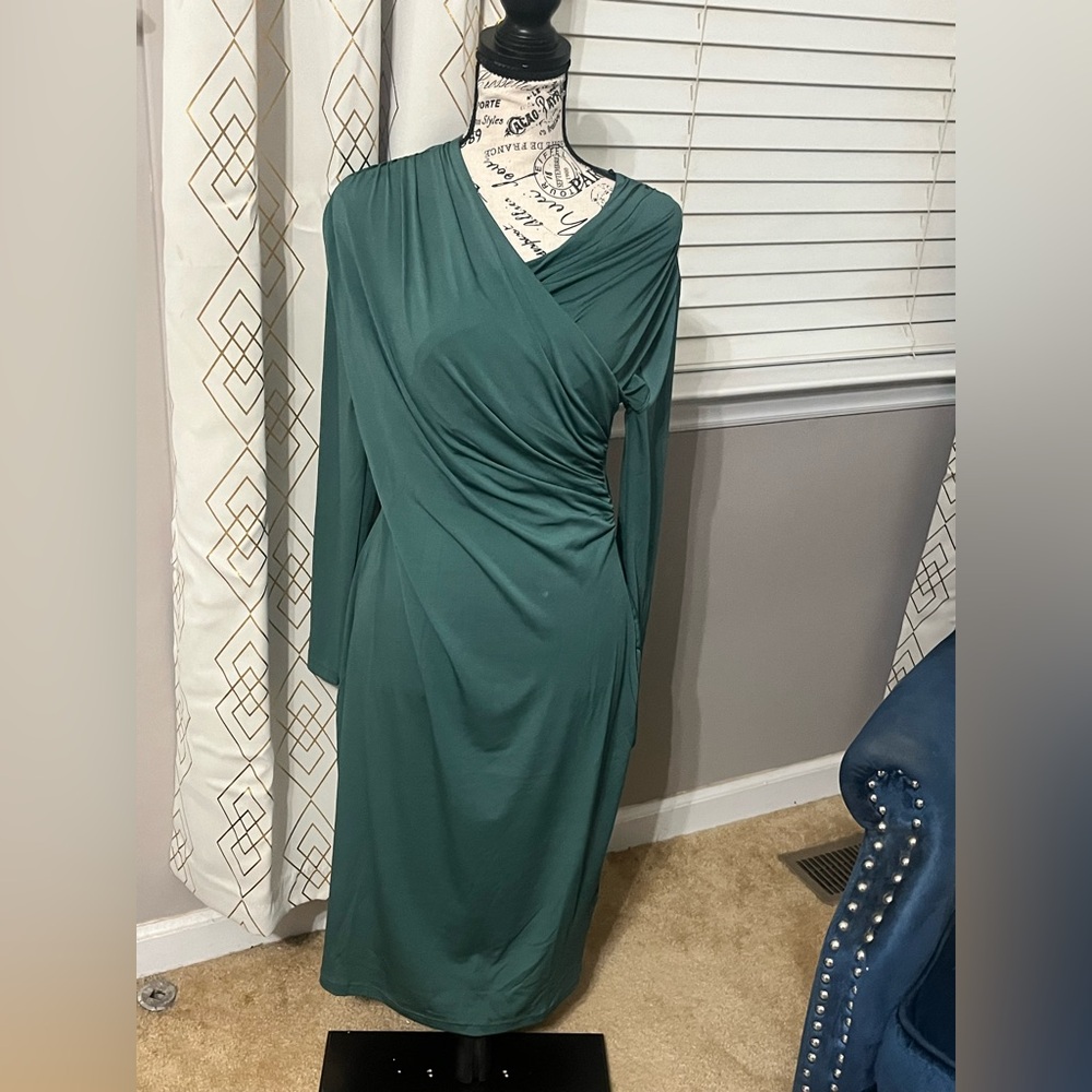 H&M Green Ruched Midi Dress, Size XL | Elegant & Comfortable